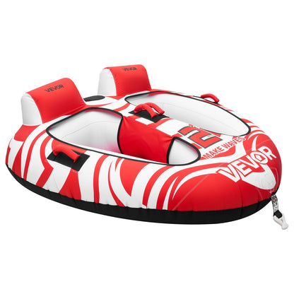 Towable Tubes for Boating, 2-Rider Inflatable Boat Tubes and Towables, 154 kg Capacity Water Sport Tubes for Boat to Pull - with 2 Cockpits, Full Nylon Cover, Padded Grab Handles & Safety Valve