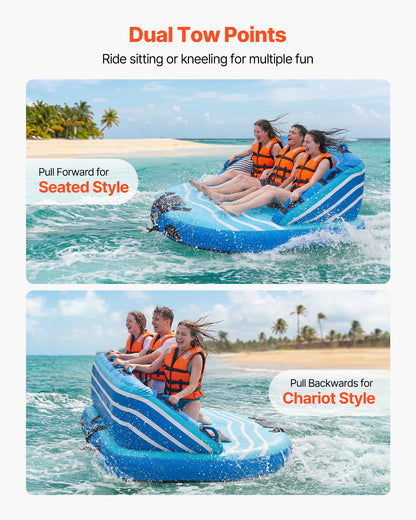Towable Tubes for Boating, 3-Rider Inflatable Towable Tube for Boat to Pull, 231 kg Capacity Water Sports Boating Tubes - with Full Nylon Cover, Dual Tow Points, Safety Valve & Padded Handles