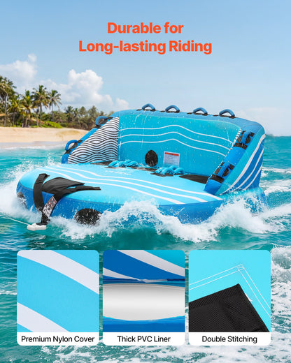 Towable Tubes for Boating, 3-Rider Inflatable Towable Tube for Boat to Pull, 231 kg Capacity Water Sports Boating Tubes - with Full Nylon Cover, Dual Tow Points, Safety Valve & Padded Handles