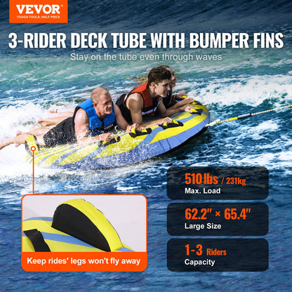 VEVOR Towable Tube for Boating, 1-3 Riders Inflatable Towable Tube with Bumper Fins,