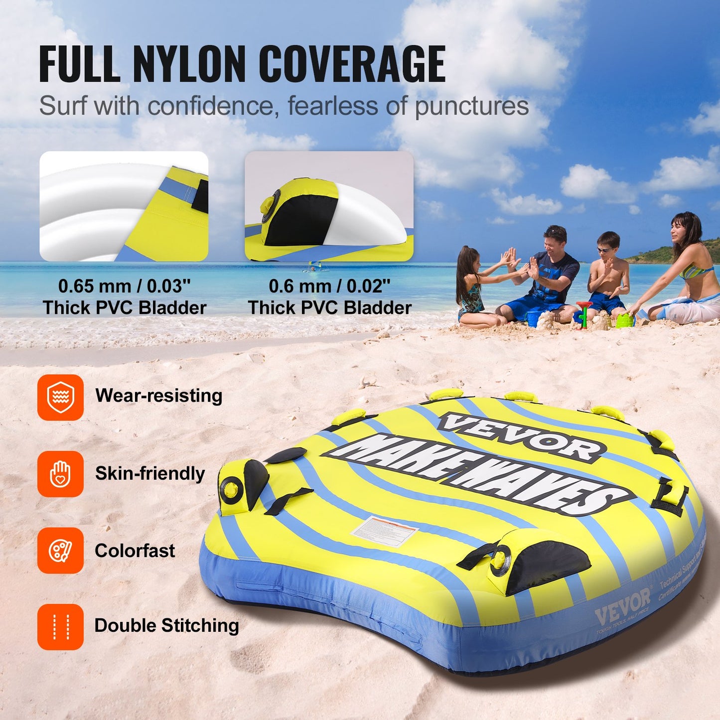 VEVOR Towable Tube for Boating, 1-3 Riders Inflatable Towable Tube with Bumper Fins,