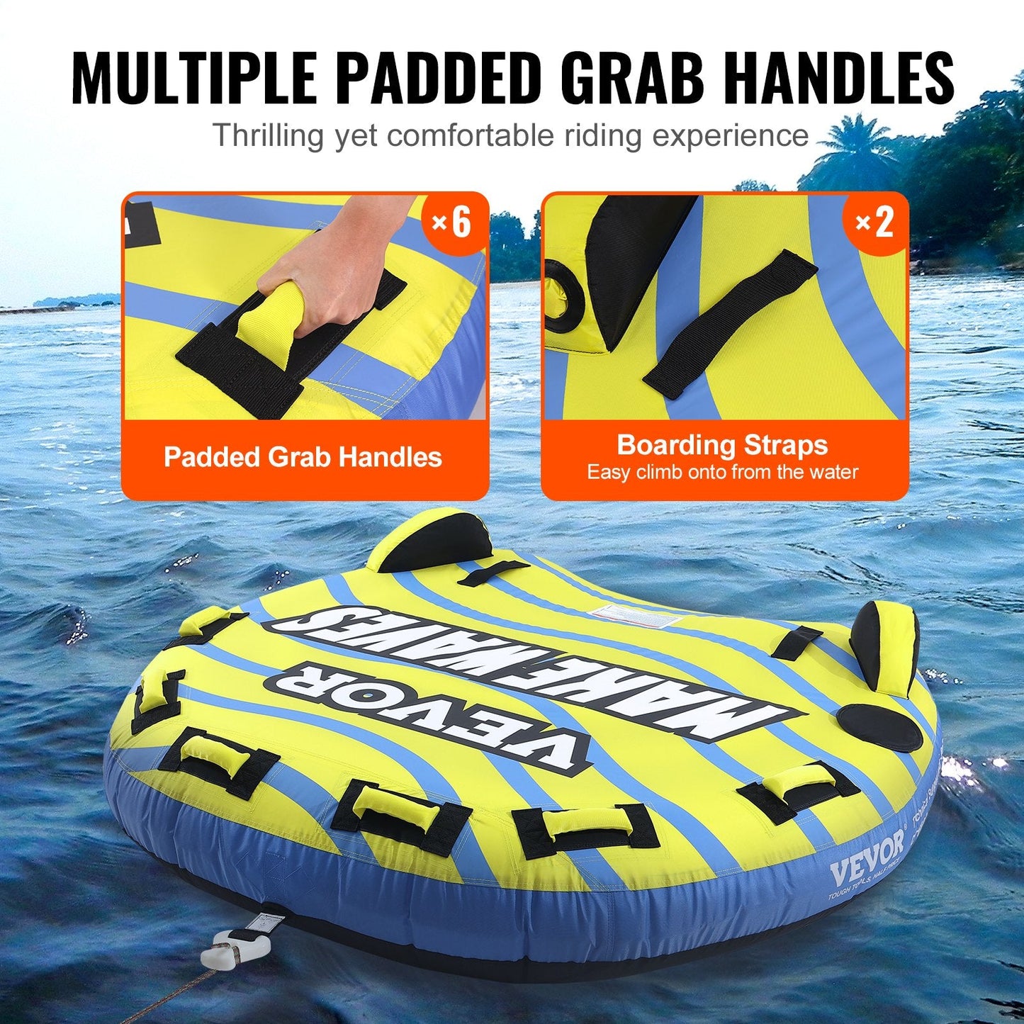 3-Person Inflatable Towable Tube with Bumper Fins for Boating, 231 kg Capacity
