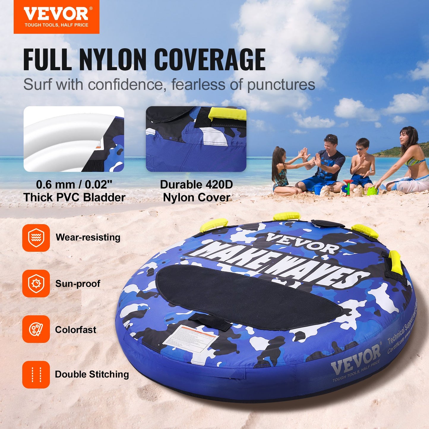 VEVOR Towable Tube for Boating, 1-2 Riders Inflatable Boat Tubes and Towables, 340