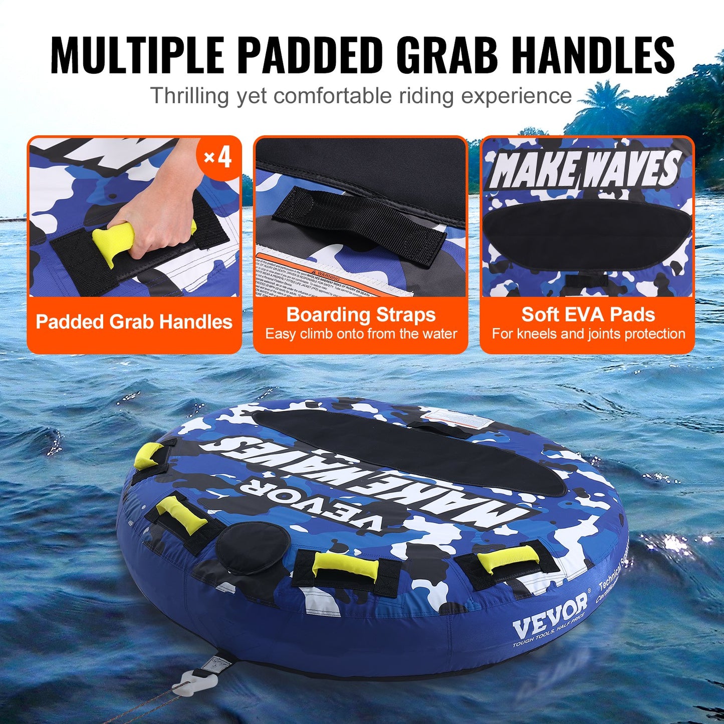 VEVOR Towable Tube for Boating, 1-2 Riders Inflatable Boat Tubes and Towables, 340