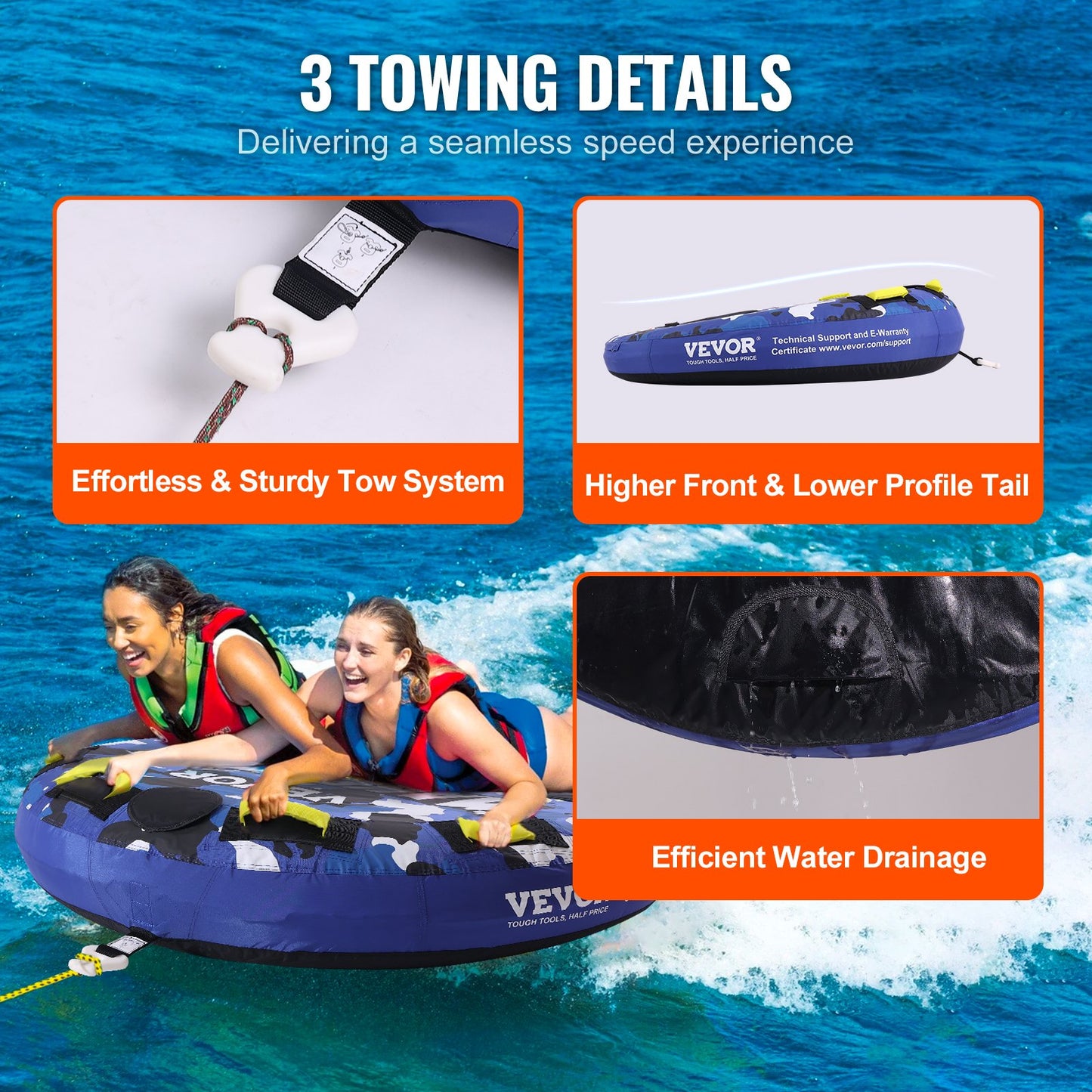 VEVOR Towable Tube for Boating, 1-2 Riders Inflatable Boat Tubes and Towables, 340
