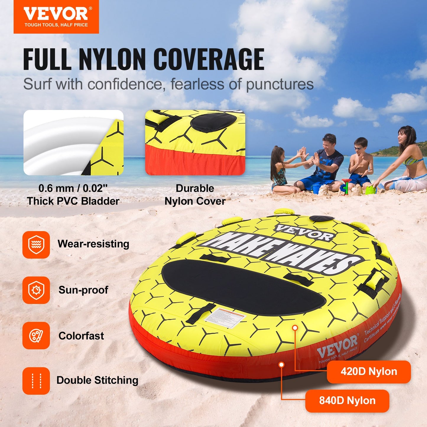 VEVOR Towable Tube for Boating, 1-3 Riders Inflatable Boat Tubes and Towables, 510