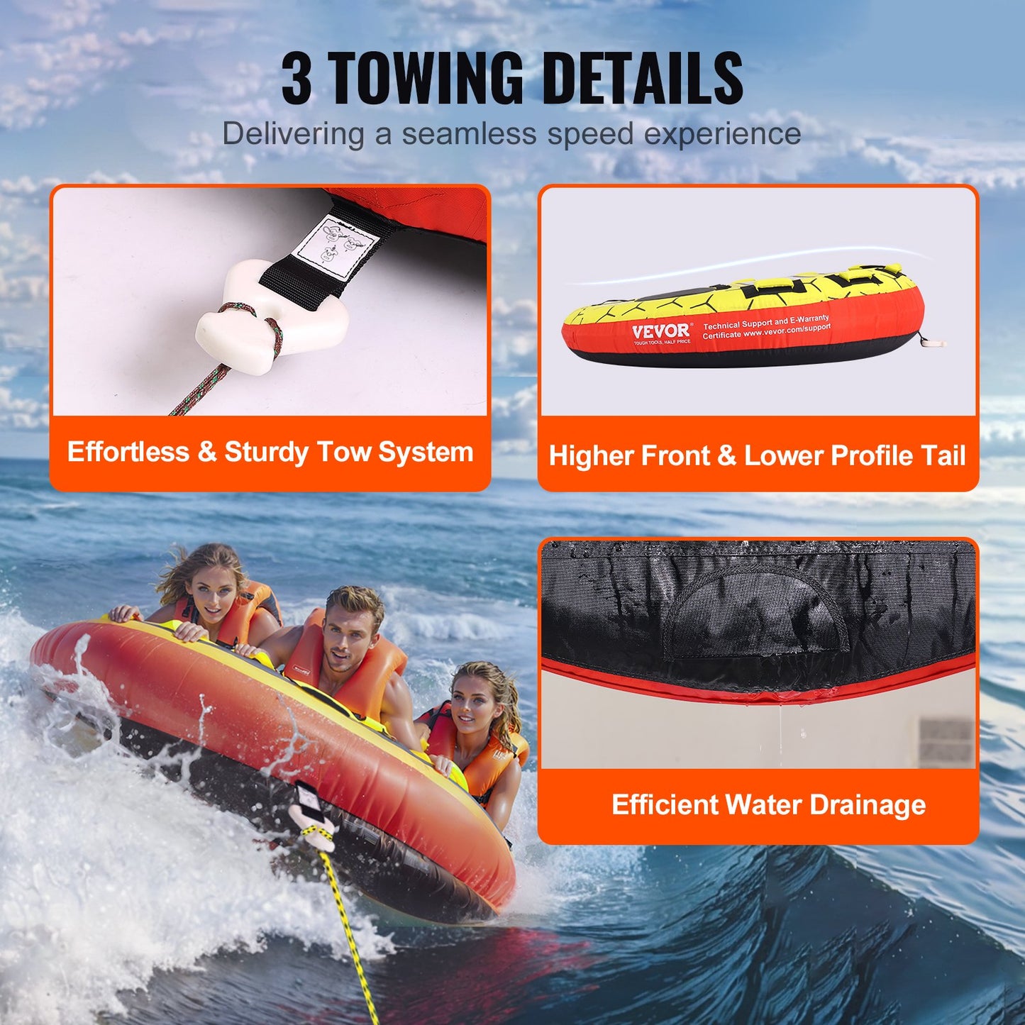 VEVOR Towable Tube for Boating, 1-3 Riders Inflatable Boat Tubes and Towables, 510