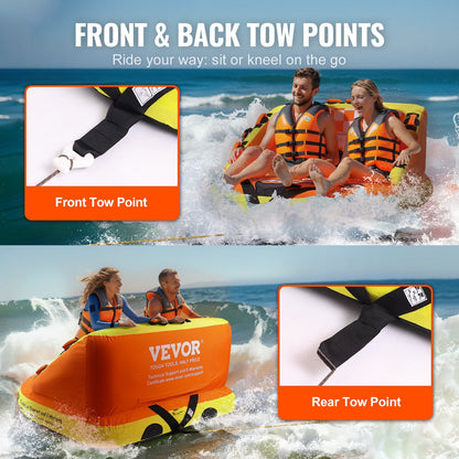 Inflatable Boat Towable Tube with Deck Seats for 2 Riders, 154 kg Capacity
