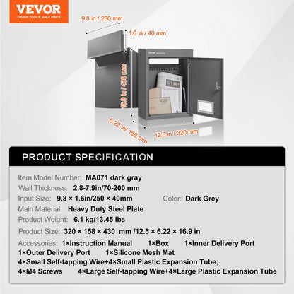 VEVOR Through The Wall Drop Box, Heavy Duty Steel Through the Wall Mailbox with