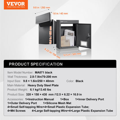 VEVOR Through The Wall Drop Box, Heavy Duty Steel Through the Wall Mailbox with