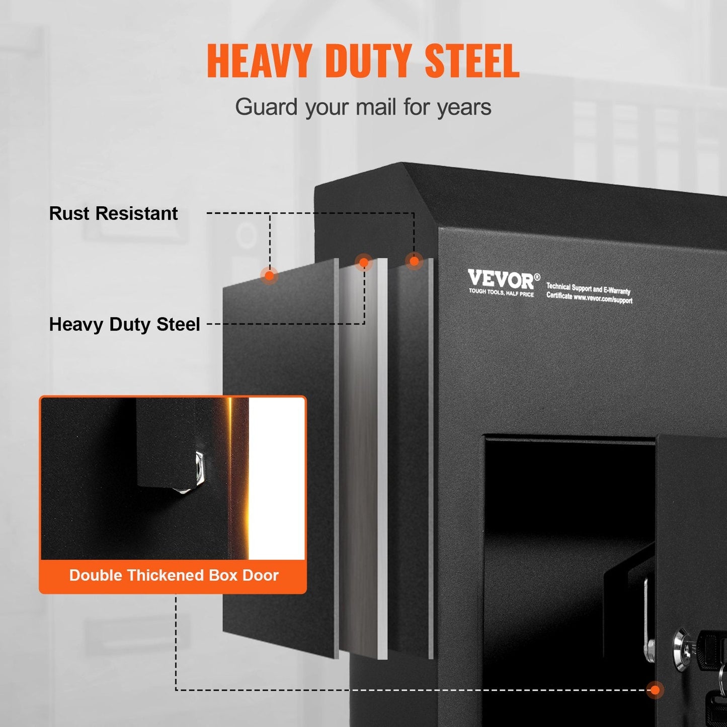 Heavy Duty Steel Mail Drop Box with Key Lock, Black, 0.3m Slot, 7.2 kg