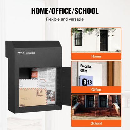 Heavy Duty Steel Mail Drop Box with Key Lock, Black, 0.3m Slot, 7.2 kg