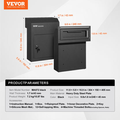 VEVOR Through The Door Key Drop Box, Heavy Duty Steel Through the Door Mailbox with