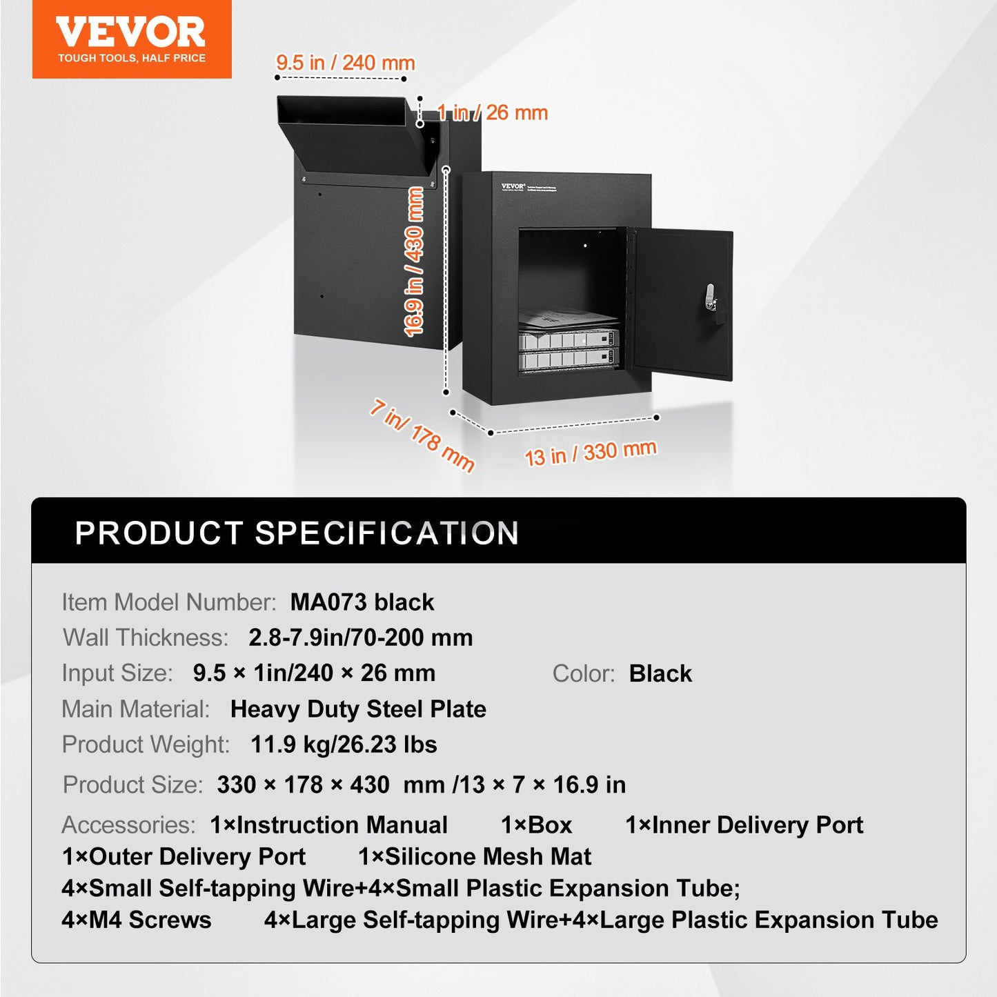 VEVOR Through The Wall Drop Box, Heavy Duty Steel Through the Wall Mailbox with
