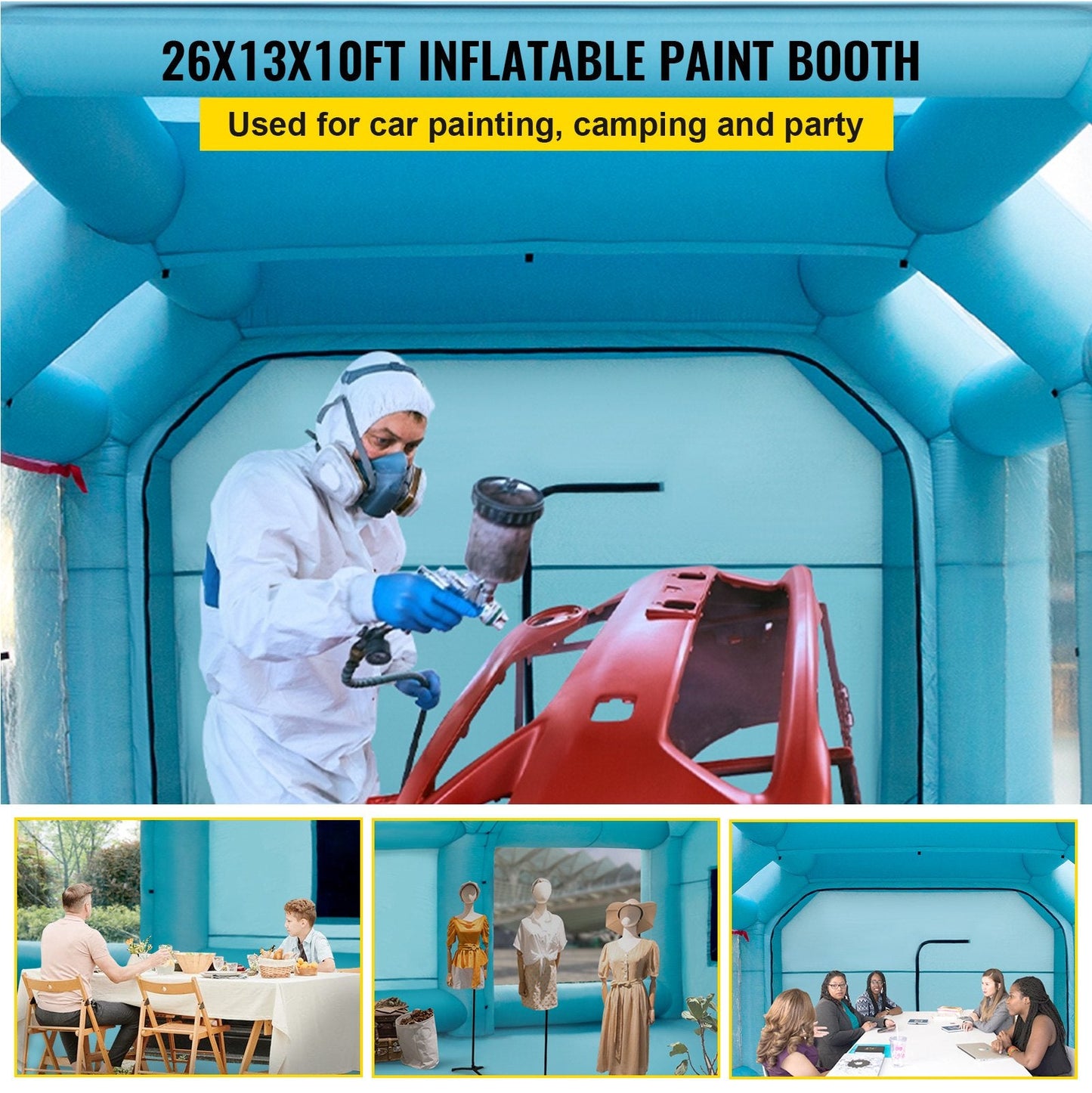 Portable Inflatable Spray Booth Tent with Air Filtration, 8x4x3m, Blue