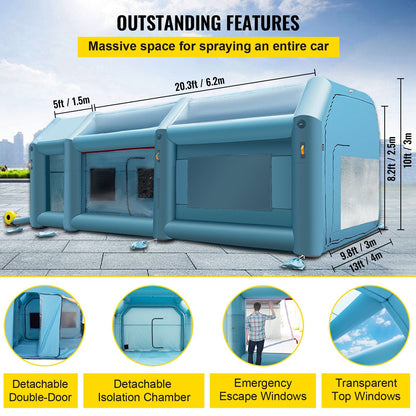 Portable Inflatable Spray Booth Tent with Air Filtration, 8x4x3m, Blue
