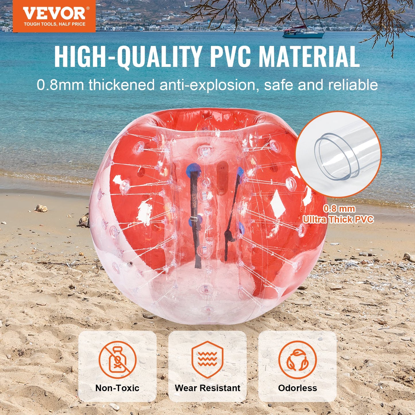 Inflatable Bumper Ball 1-Pack, 5FT/1.5M Body Sumo Zorb Balls for Teen & Adult, 0.8mm Thick PVC Human Hamster Bubble Balls for Outdoor Team Gaming Play, Bumper Bopper Toys for Garden, Yard, Park