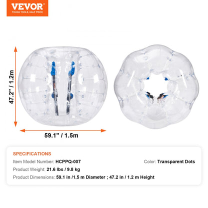 VEVOR Inflatable Bumper Ball 1-Pack, 5FT/1.5M Body Sumo Zorb Balls for Teen & Adult, 0.8mm Thick PVC Human Hamster Bubble Balls for Outdoor Team Gaming Play, Bumper Bopper Toys for Garden, Yard, Park
