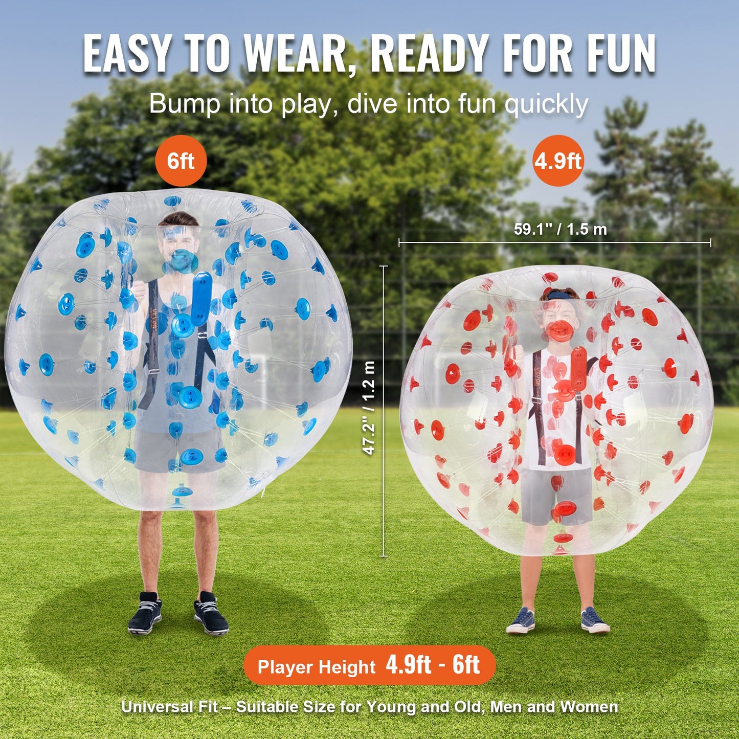 VEVOR Inflatable Bumper Balls 2-Pack, 5FT/1.5M Body Sumo Zorb Balls for Teen & Adult,