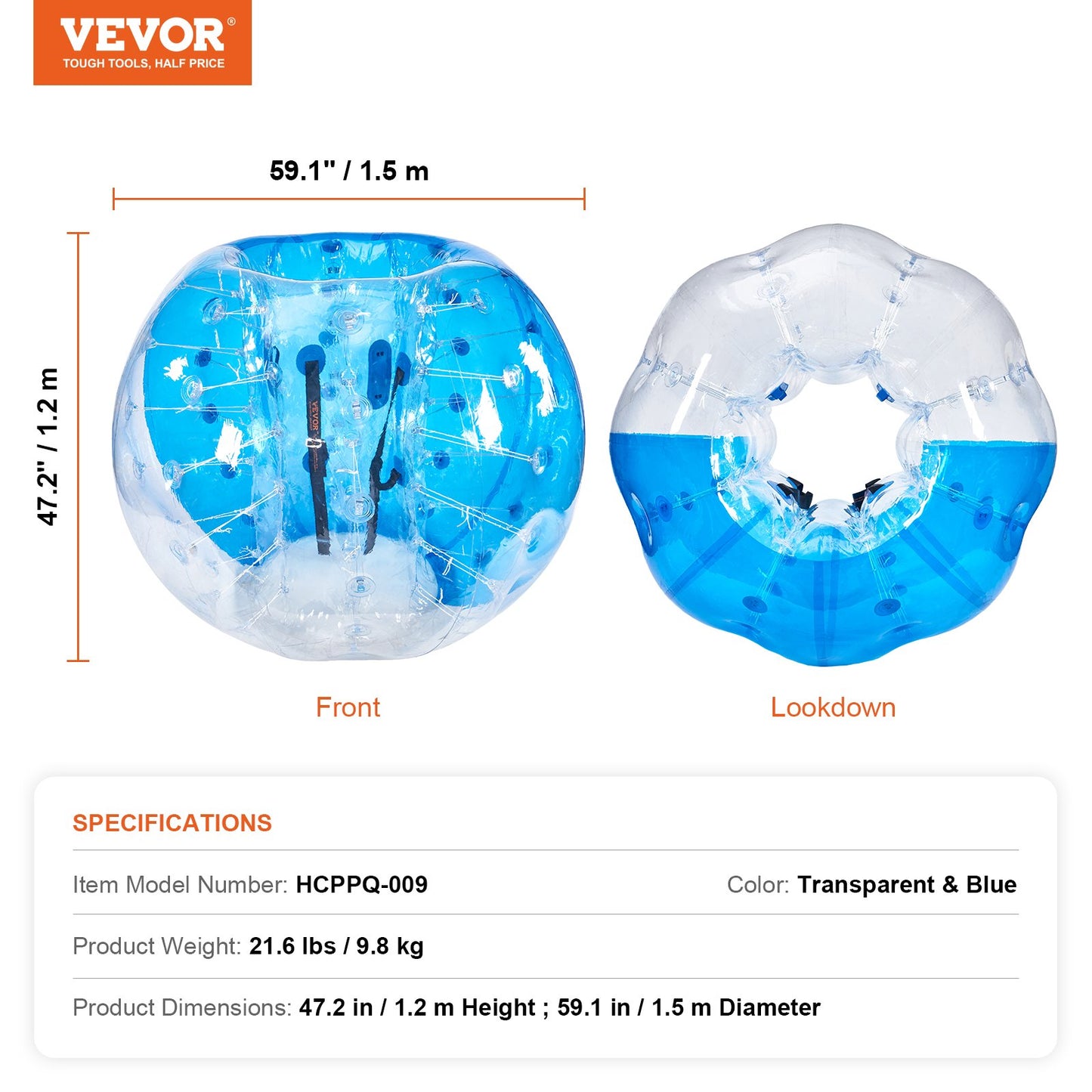 Inflatable Bumper Ball 1-Pack, 5FT/1.5M Body Sumo Zorb Balls for Teen & Adult, 0.8mm Thick PVC Human Hamster Bubble Balls for Outdoor Team Gaming Play, Bumper Bopper Toys for Garden, Yard, Park