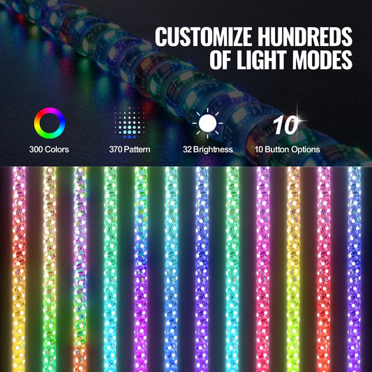 Dual 1.2m Spiral RGB LED Whip Lights with Remote & App Control, Waterproof IP67