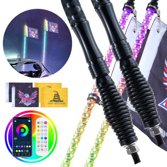 VEVOR 2 PCS 4 FT Whip Light with Spring Base, Led Whip Light with APP & Remote Control,