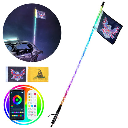 VEVOR 1 PC 4 FT Whip Light, APP & RF Remote Control Led Whip Light, Waterproof 360°Spiral