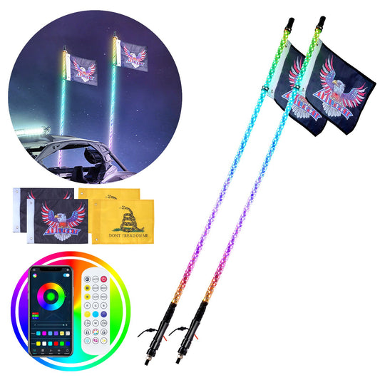 VEVOR 2 PCS 4 FT Whip Light, APP & RF Remote Control Led Whip Light, Waterproof