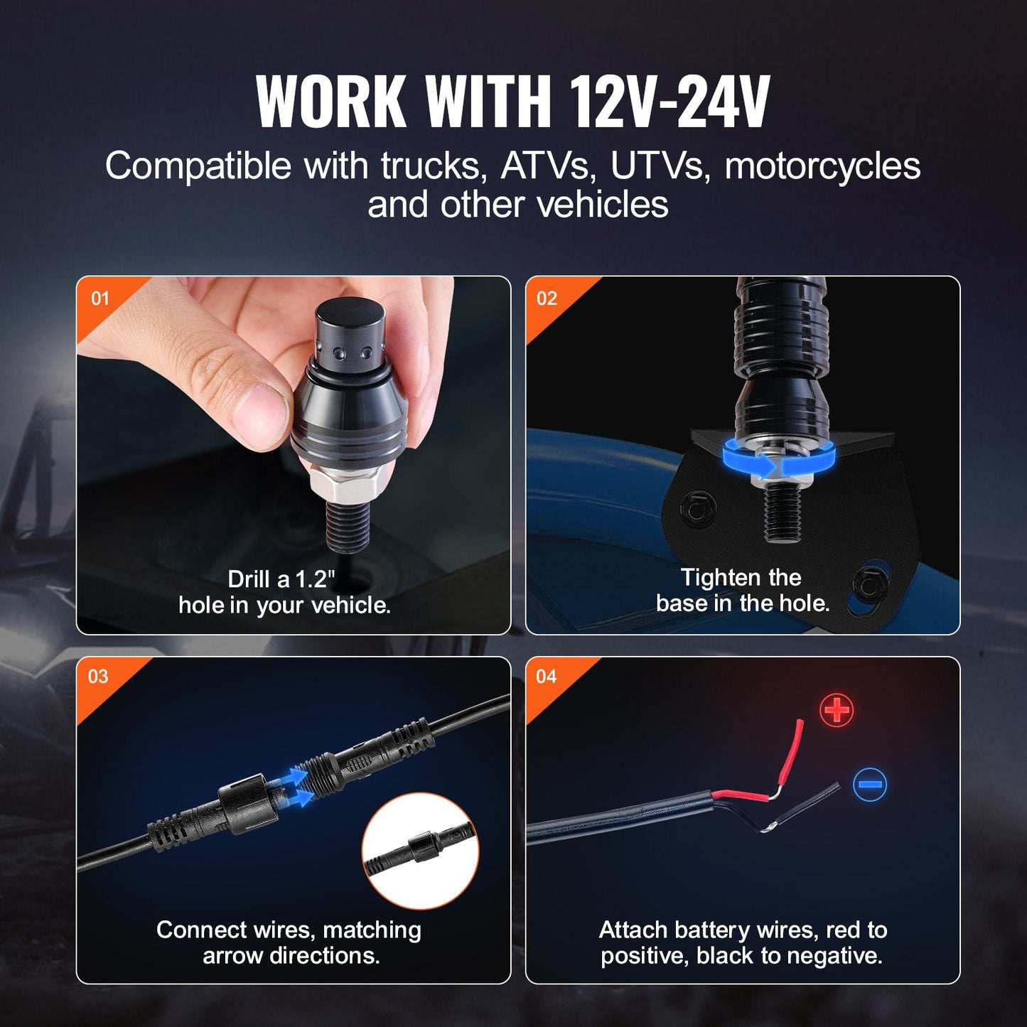 5m LED Whip Light, Remote & App Control, Waterproof, 360° Spiral, RGB Modes