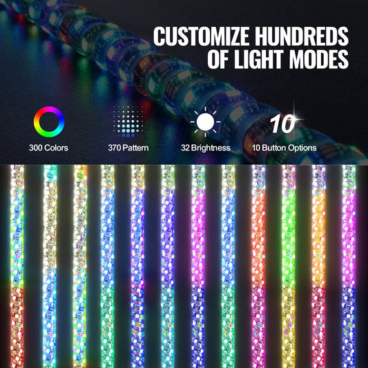 2-Piece 1.5m LED Whip Light with Remote & App Control, Waterproof, RGB Spiral