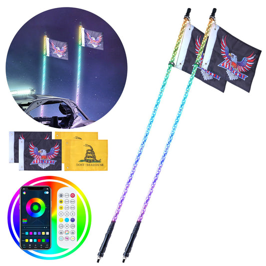 VEVOR 2 PCS 5 FT Whip Light, APP & RF Remote Control Led Whip Light, Waterproof