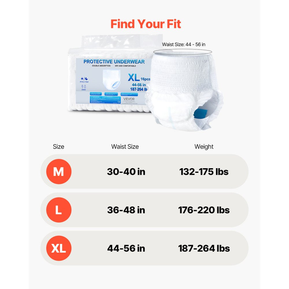 VEVOR Adult Incontinence Underwear Protective Underwear for Men & Women XL Size