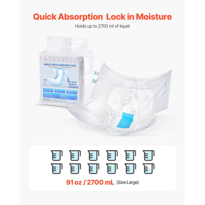 VEVOR Adult Briefs with Adhesive Tabs Incontinence Briefs for Men Women L Size