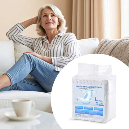 VEVOR Adult Briefs with Adhesive Tabs Incontinence Briefs for Men Women L Size