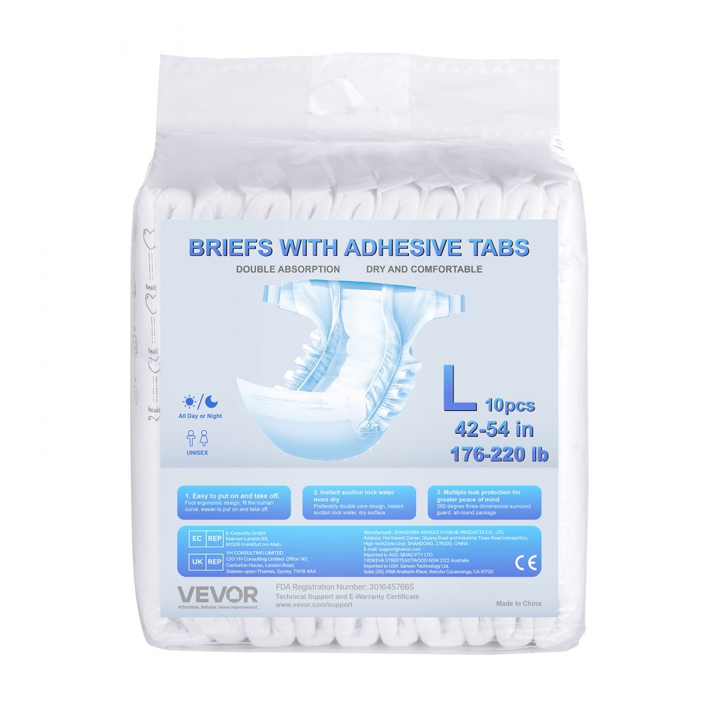 VEVOR Adult Briefs with Adhesive Tabs Incontinence Briefs for Men Women L Size
