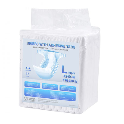 VEVOR Adult Briefs with Adhesive Tabs Incontinence Briefs for Men Women L Size