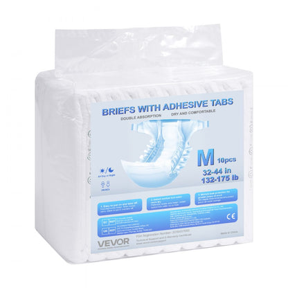 VEVOR Adult Briefs with Adhesive Tabs Incontinence Briefs for Men Women M Size