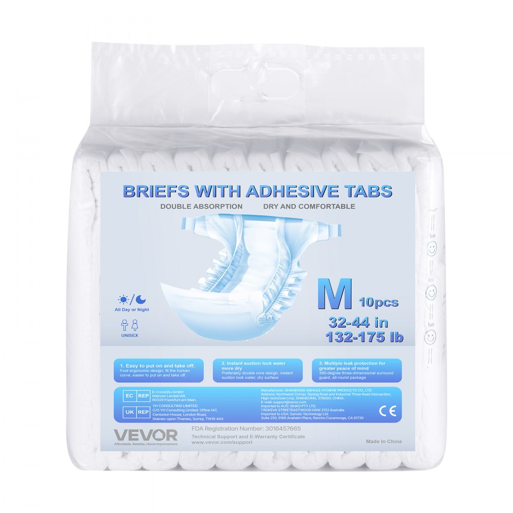 VEVOR Adult Briefs with Adhesive Tabs Incontinence Briefs for Men Women M Size