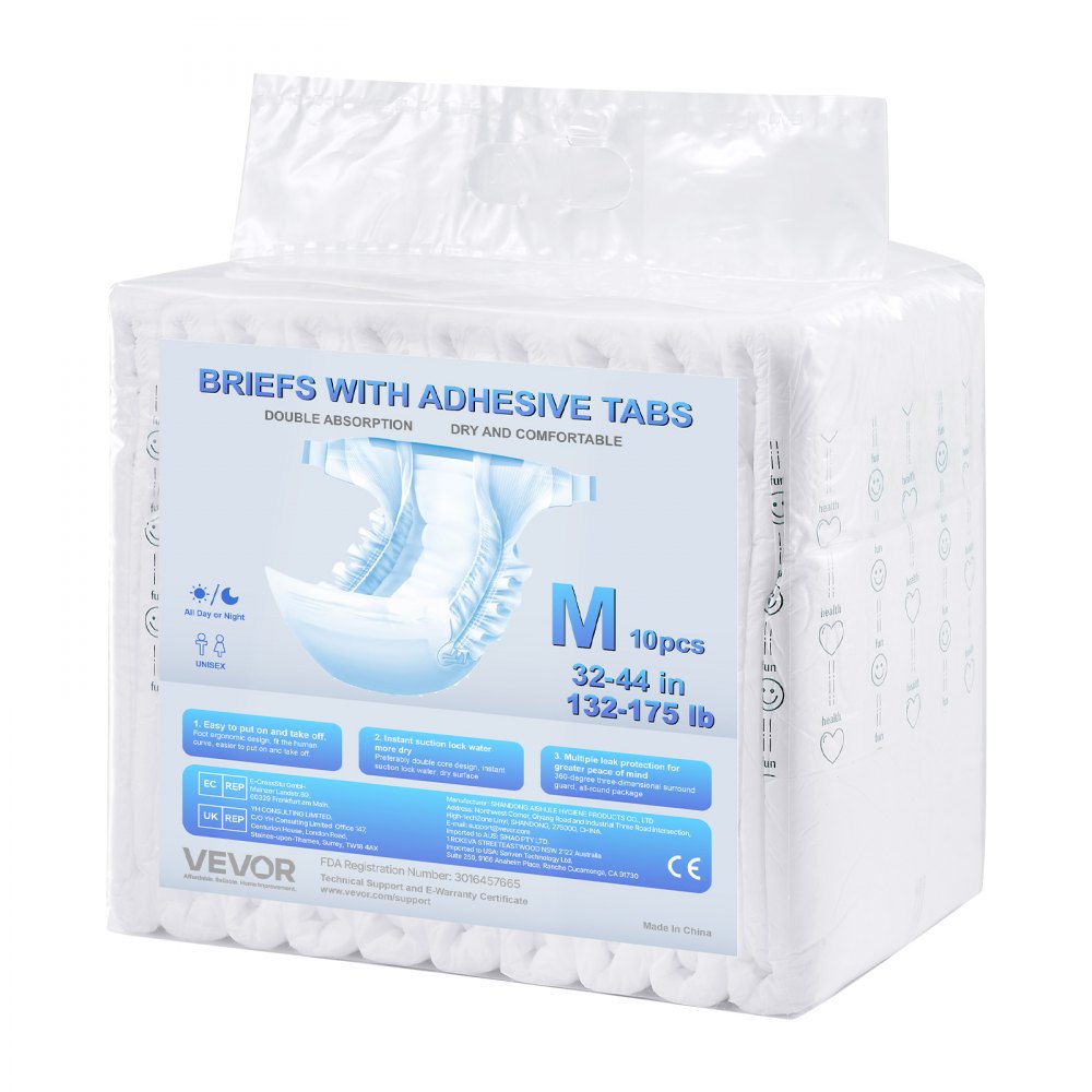 VEVOR Adult Briefs with Adhesive Tabs Incontinence Briefs for Men Women M Size