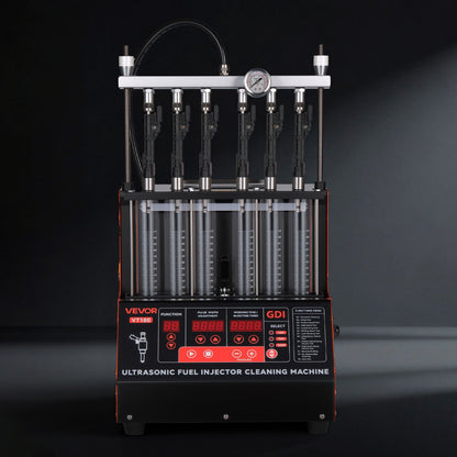 Fuel Injector Cleaner Tester, 9 Test Modes, 6-Cylinder 28kHz Ultrasonic Cleaning Machine Adjustable 12V/70V/120V for EFI/FSI/GDI, Injector Cleaner Machine with Drain Valve for Car & Motorcycle