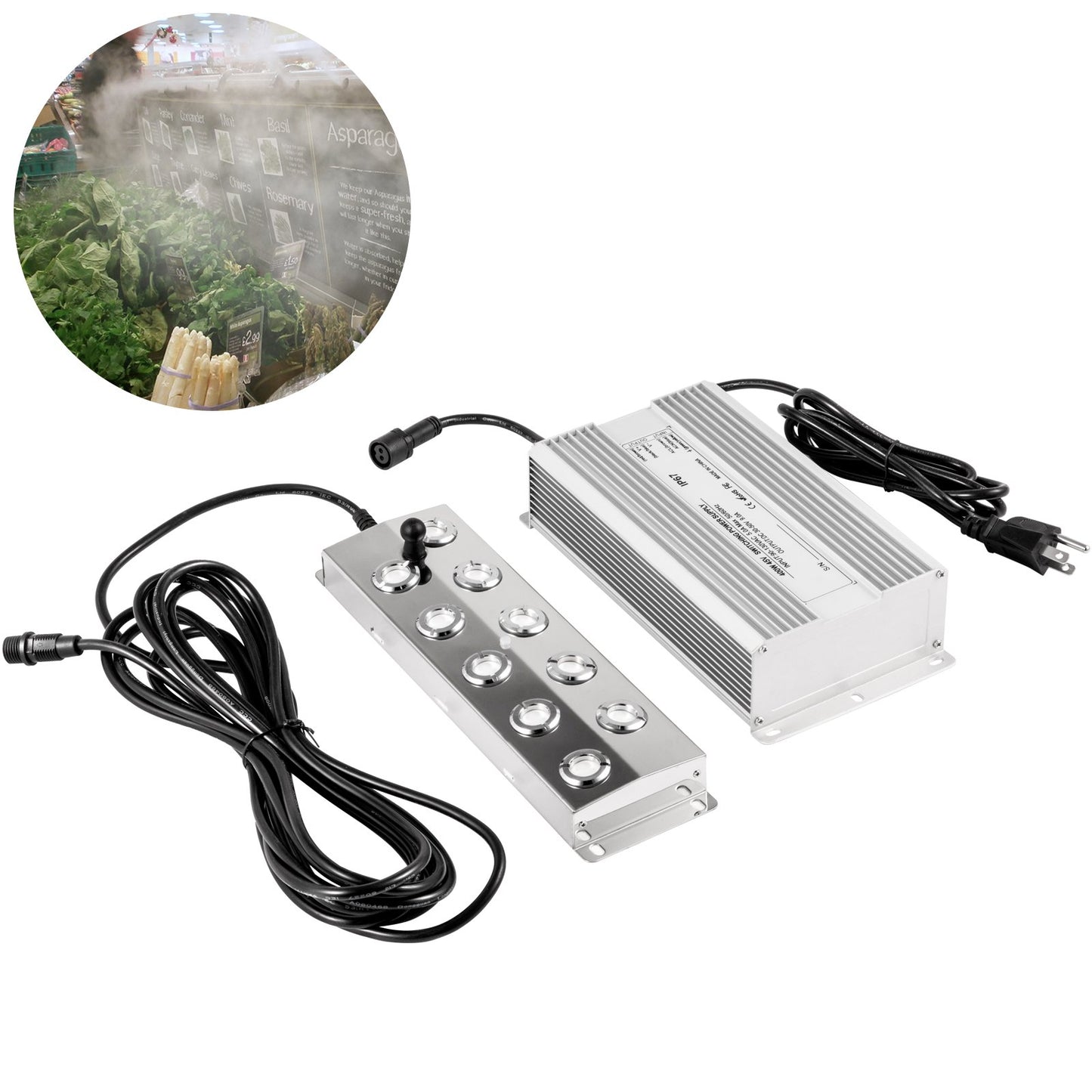 VEVOR Mist Maker 10 Head Ultrasonic Mist Fogger with Waterproof Power Supply Ultrasonic