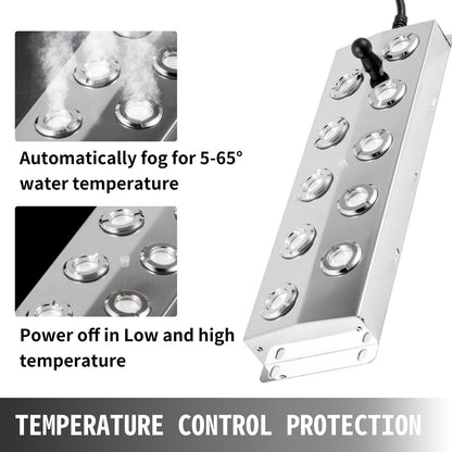 10-Head Ultrasonic Pond Mister with Waterproof Power Supply, 5 kg/h Output