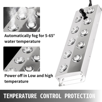 VEVOR Mist Maker 10 Head Ultrasonic Mist Fogger with Waterproof Power Supply Ultrasonic