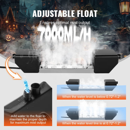 10-Head Ultrasonic Mist Maker, 7L/h, IP67, Stainless Steel, 2.5 kg, 275x77x28 mm