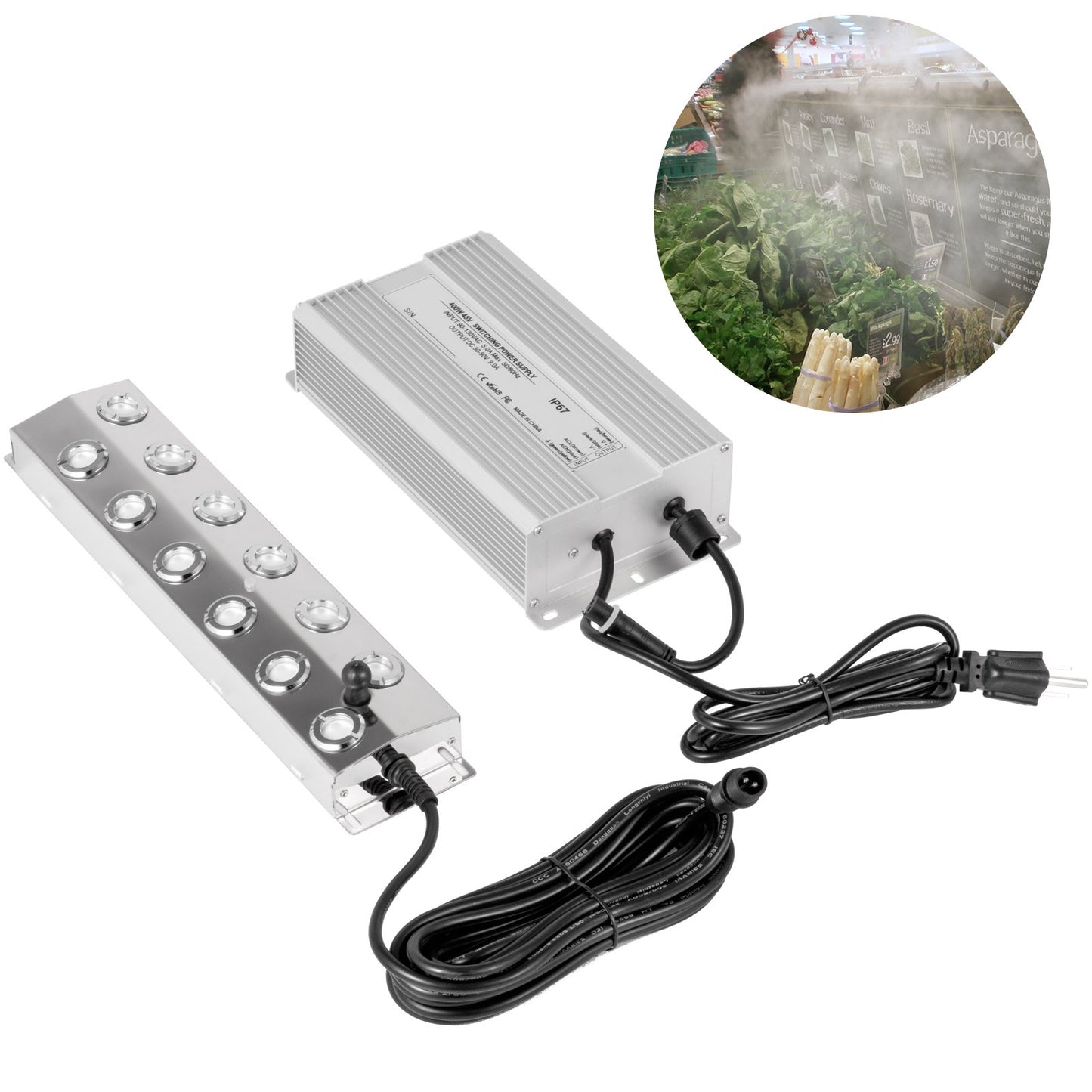 VEVOR Mist Maker 12 Head Ultrasonic Mist Fogger with Waterproof Power Supply Ultrasonic