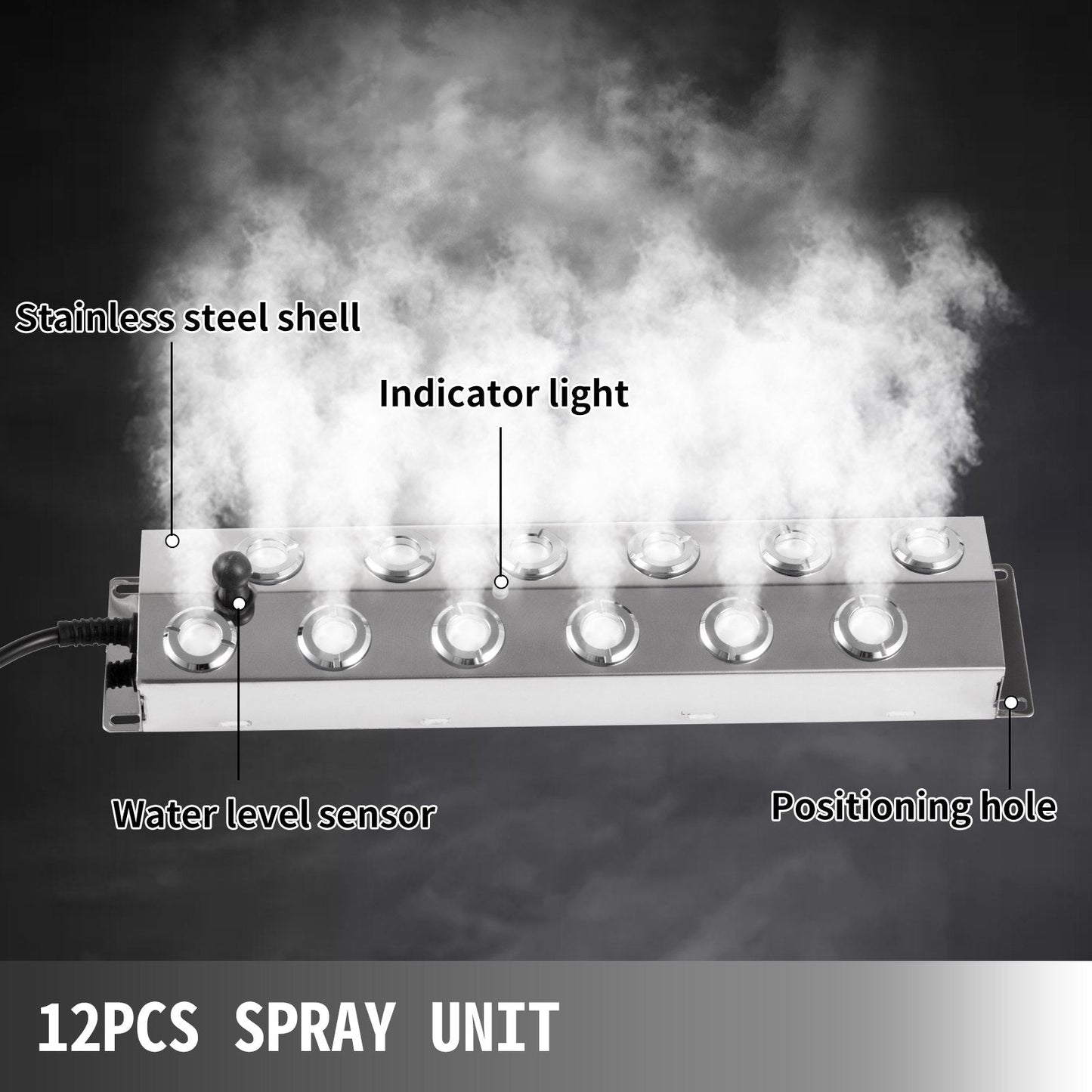 12-Head Ultrasonic Mist Maker with Waterproof Supply for Gardening, 7 kg/h Output