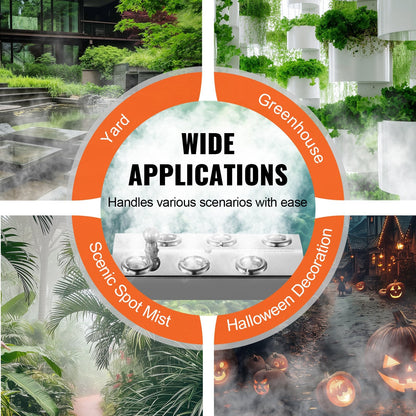 6-Head Ultrasonic Mist Maker, 4.5 L/H, Waterproof, Stainless Steel, 165W