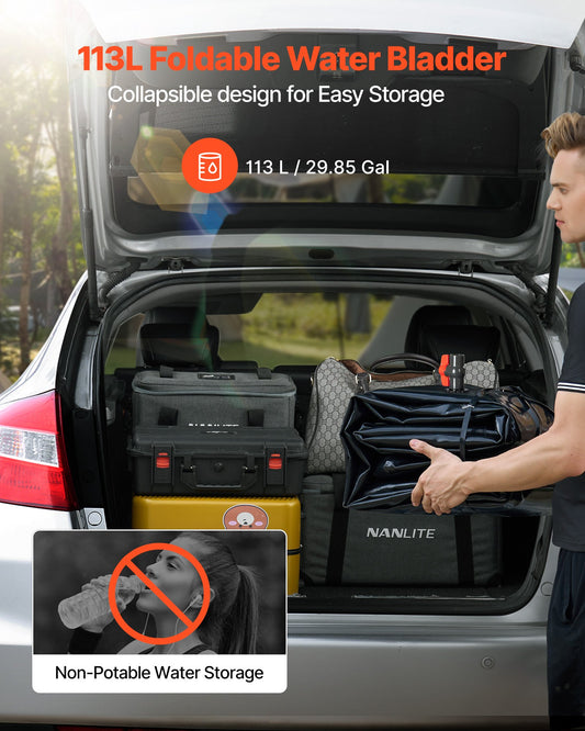 Water Storage Bladder, 113L Water Storage Container Tank, 1000D PVC Thickened Soft Bag Bladder, Collapsible Portable for Garden Irrigation, Camping, RVs, Emergency Use - Black