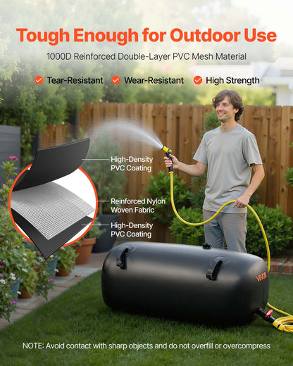 Water Storage Bladder, 113L Portable & Collapsible Water Storage Bag, Wear-Resistant 1000D PVC Soft Waters Bag, Leakproof Camping Tank Containers for Garden Irrigation RV Emergency Use, Black
