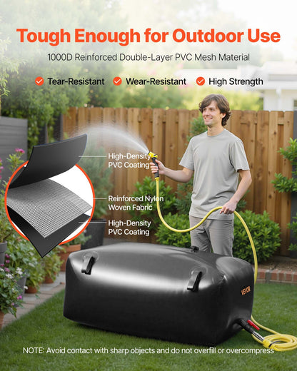 Water Storage Bladder, 330L Portable & Collapsible Water Storage Bag, Wear-Resistant 1000D PVC Soft Waters Bag, Leakproof Camping Tank Containers for Garden Irrigation RV Emergency Use, Black